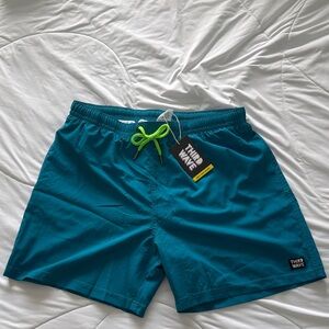 Men's Teal Swim Trunks with Neon Accents